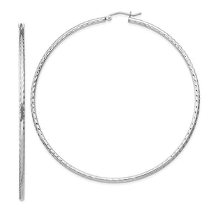 Sterling Silver Rhodium Plated Diamond Cut Hoop Earrings (Style QE4470)