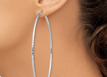 Sterling Silver Rhodium Plated Diamond Cut Hoop Earrings (Style QE4471)