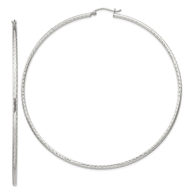 Sterling Silver Diamond Cut Hoop Earrings, 82 x 2mm