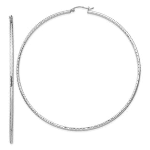 Sterling Silver Rhodium Plated Diamond Cut Hoop Earrings (Style QE4471)