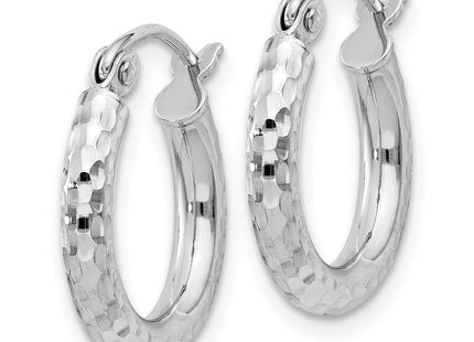 Sterling Silver Rhodium Plated Diamond Cut Hoop Earrings (Style QE4472)