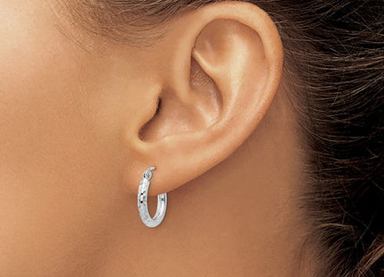 Sterling Silver Rhodium Plated Diamond Cut Hoop Earrings (Style QE4472)