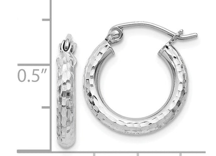 Sterling Silver Rhodium Plated Diamond Cut Hoop Earrings (Style QE4472)