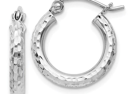 Sterling Silver Rhodium Plated Diamond Cut Hoop Earrings (Style QE4472)