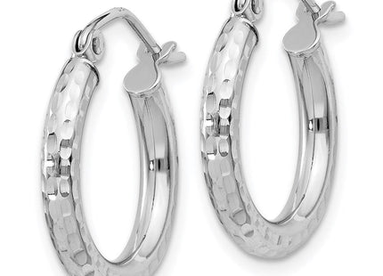 Sterling Silver Rhodium Plated Diamond Cut Hoop Earrings (Style QE4473)
