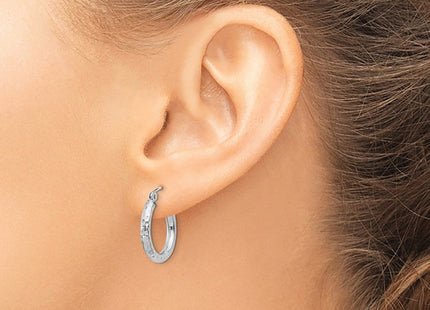 Sterling Silver Rhodium Plated Diamond Cut Hoop Earrings (Style QE4473)