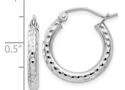 Sterling Silver Rhodium Plated Diamond Cut Hoop Earrings (Style QE4473)
