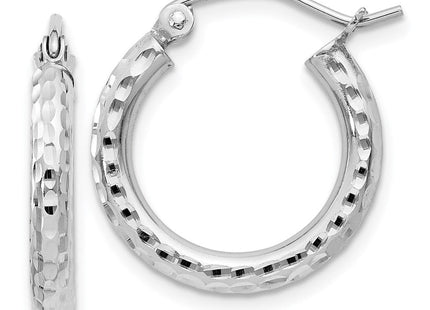 Sterling Silver Rhodium Plated Diamond Cut Hoop Earrings (Style QE4473)