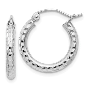 Sterling Silver Rhodium Plated Diamond Cut Hoop Earrings (Style QE4473)
