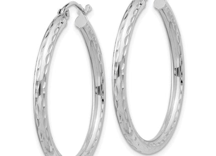 Sterling Silver Rhodium Plated Diamond Cut Hoop Earrings (Style QE4474)