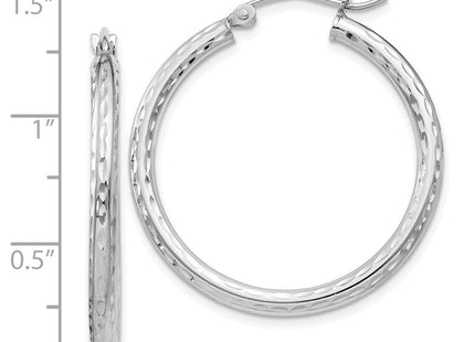 Sterling Silver Rhodium Plated Diamond Cut Hoop Earrings (Style QE4474)