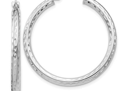 Sterling Silver Rhodium Plated Diamond Cut Hoop Earrings (Style QE4474)