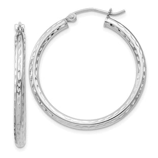 Sterling Silver Rhodium Plated Diamond Cut Hoop Earrings (Style QE4474)