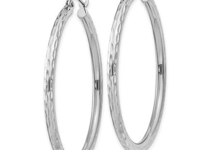 Sterling Silver Rhodium Plated Diamond Cut Hoop Earrings (Style QE4475)