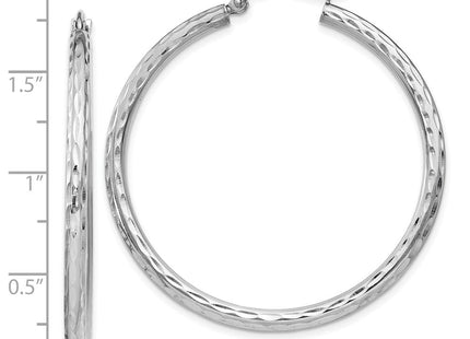 Sterling Silver Rhodium Plated Diamond Cut Hoop Earrings (Style QE4475)