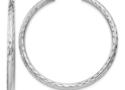 Sterling Silver Rhodium Plated Diamond Cut Hoop Earrings (Style QE4475)