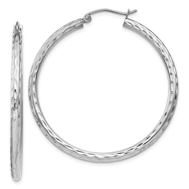 Sterling Silver Rhodium Plated Diamond Cut Hoop Earrings, 41 x 2.5mm