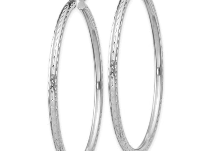 Sterling Silver Rhodium Plated Diamond Cut Hoop Earrings (Style QE4476)
