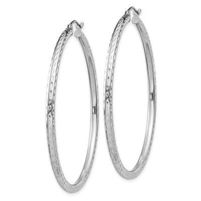 Sterling Silver Rhodium Plated Diamond Cut Hoop Earrings, 52 x 2.5mm