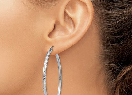 Sterling Silver Rhodium Plated Diamond Cut Hoop Earrings (Style QE4476)