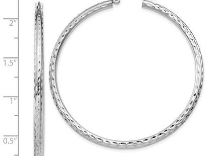 Sterling Silver Rhodium Plated Diamond Cut Hoop Earrings (Style QE4476)