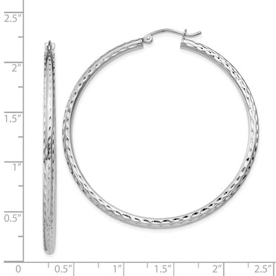 Sterling Silver Rhodium Plated Diamond Cut Hoop Earrings, 52 x 2.5mm