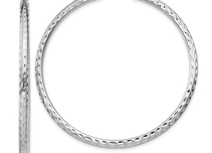 Sterling Silver Rhodium Plated Diamond Cut Hoop Earrings (Style QE4476)