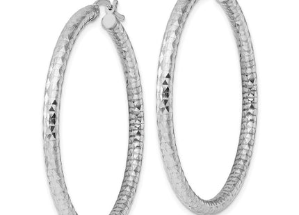 Sterling Silver Rhodium Plated Diamond Cut Hoop Earrings (Style QE4481)
