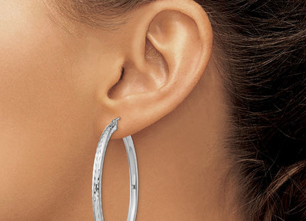 Sterling Silver Rhodium Plated Diamond Cut Hoop Earrings (Style QE4481)