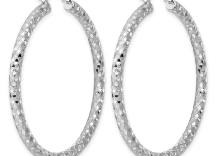Sterling Silver Rhodium Plated Diamond Cut Hoop Earrings, 47 x 3mm