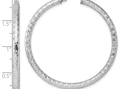 Sterling Silver Rhodium Plated Diamond Cut Hoop Earrings (Style QE4481)
