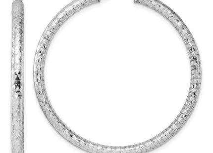 Sterling Silver Rhodium Plated Diamond Cut Hoop Earrings (Style QE4481)