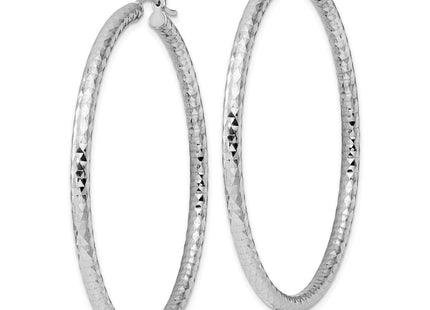 Sterling Silver Rhodium Plated Diamond Cut Hoop Earrings (Style QE4482)