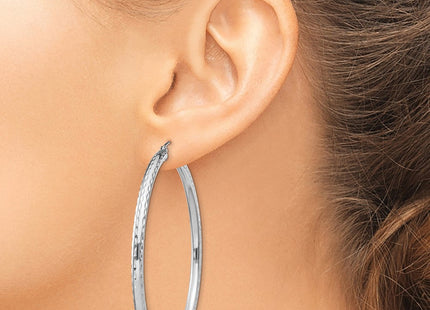 Sterling Silver Rhodium Plated Diamond Cut Hoop Earrings (Style QE4482)