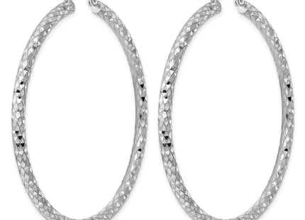 Sterling Silver Rhodium Plated Diamond Cut Hoop Earrings, 57 x 3mm