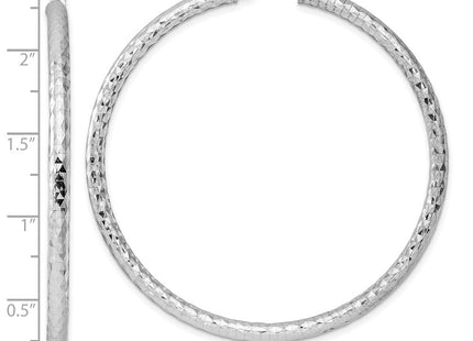 Sterling Silver Rhodium Plated Diamond Cut Hoop Earrings (Style QE4482)