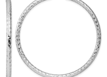 Sterling Silver Rhodium Plated Diamond Cut Hoop Earrings (Style QE4482)