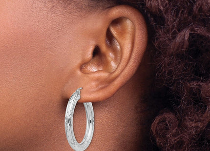 Sterling Silver Rhodium Plated Diamond Cut Hoop Earrings (Style QE4486)