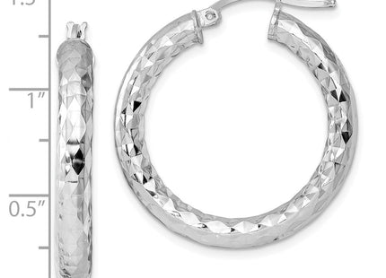 Sterling Silver Rhodium Plated Diamond Cut Hoop Earrings (Style QE4486)