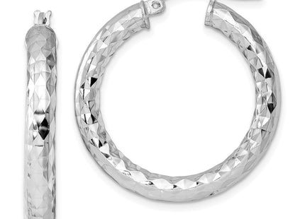 Sterling Silver Rhodium Plated Diamond Cut Hoop Earrings (Style QE4486)