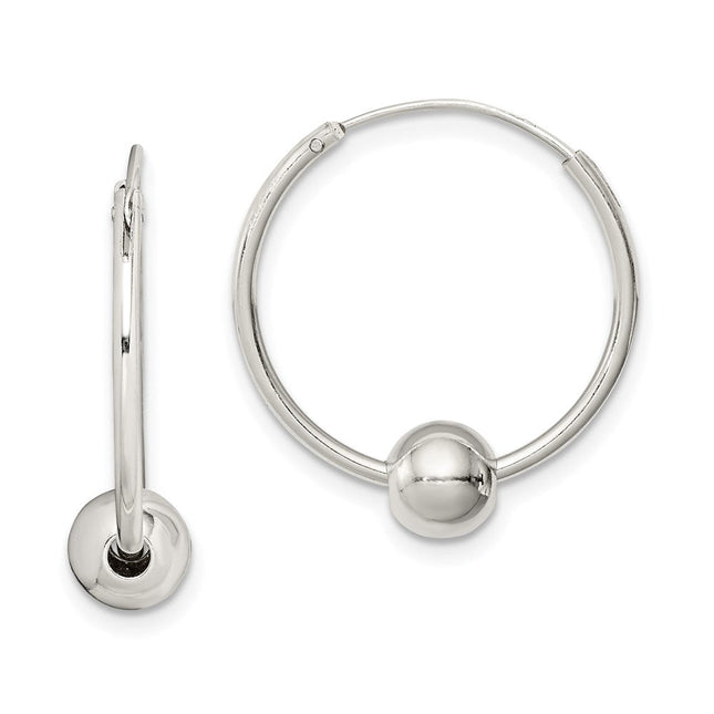 Sterling Silver Bead Endless Hoop Earrings, 22 x 5.75mm