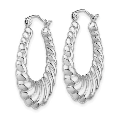 Sterling Silver Rhodium-plated Polished Shrimp Oval Hoop Earrings, 30 x 3.7mm