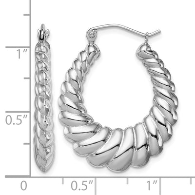 Sterling Silver Rhodium-plated Polished Shrimp Oval Hoop Earrings, 30 x 3.7mm