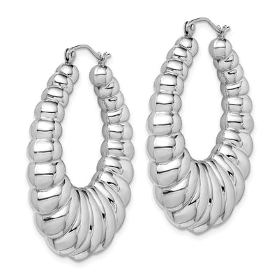 Sterling Silver Rhodium-plated Polished Shrimp Oval Hoop Earrings, 41 x 34mm