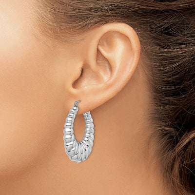 Sterling Silver Rhodium-plated Polished Shrimp Oval Hoop Earrings, 41 x 34mm