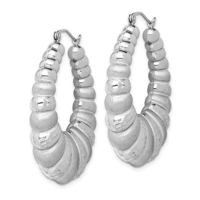 Sterling Silver Rhodium-plated Satin & D/C Shrimp Oval Hoop Earrings, 41 x 8.7mm