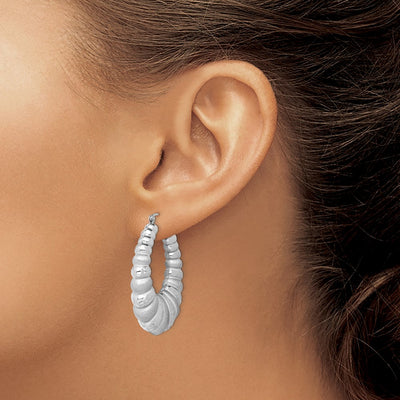 Sterling Silver Rhodium-plated Satin & D/C Shrimp Oval Hoop Earrings, 41 x 8.7mm