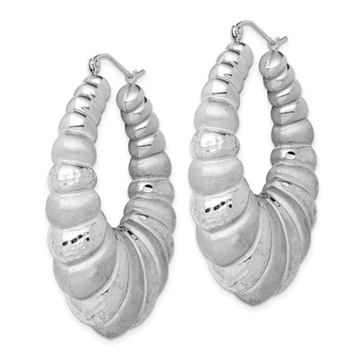 Sterling Silver Rhodium-plated Satin & D/C Shrimp Oval Hoop Earrings, 49 x 10.7mm