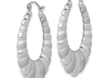 Sterling Silver Rhodium-plated Satin & D/C Shrimp Oval Hoop Earrings (Style QE4692)