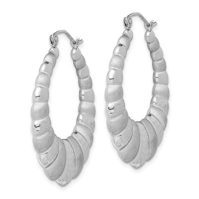 Sterling Silver Rhodium-plated Satin & D/C Shrimp Oval Hoop Earrings, 37 x 4.9mm